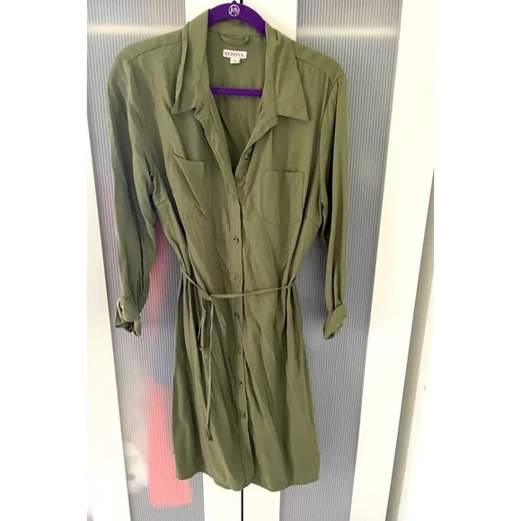 merona shirt dress Merona Army Green Shirt Dress